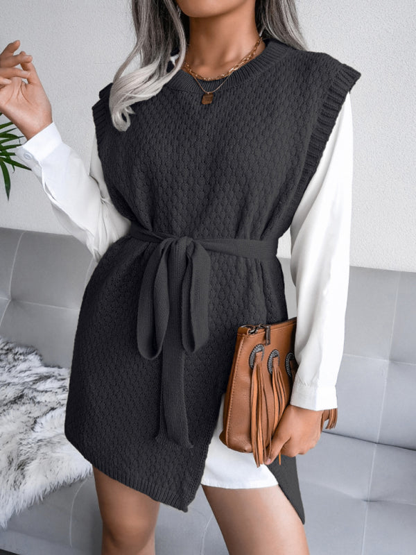 belt vest wool skirt knitted dress BLUE ZONE PLANET