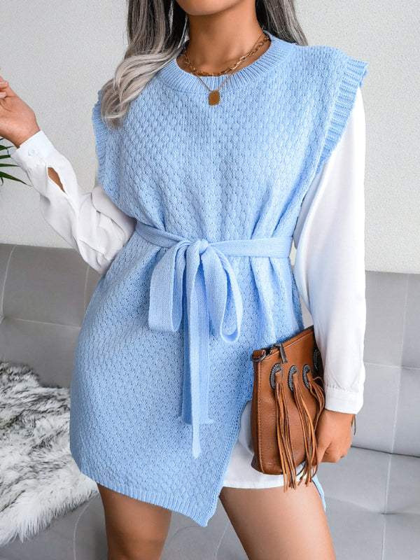 belt vest wool skirt knitted dress BLUE ZONE PLANET