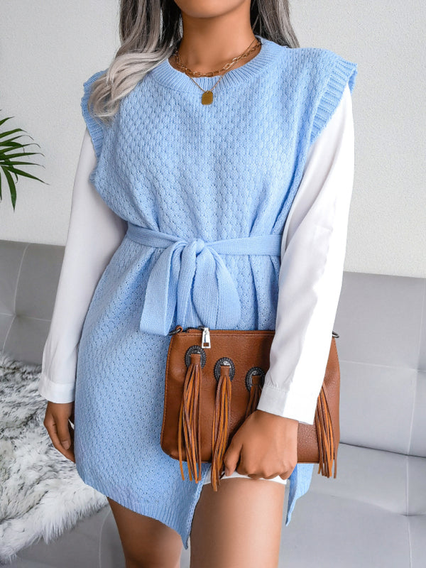 belt vest wool skirt knitted dress BLUE ZONE PLANET