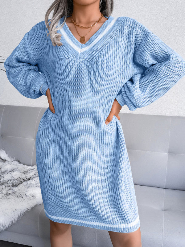 Blue Zone Planet |  V-neck knitted sweater mini dress BLUE ZONE PLANET