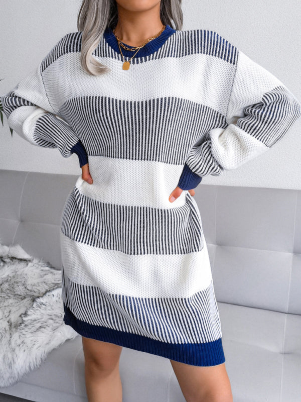 Blue Zone Planet |  Striped casual loose wool dress knitted mini dress BLUE ZONE PLANET