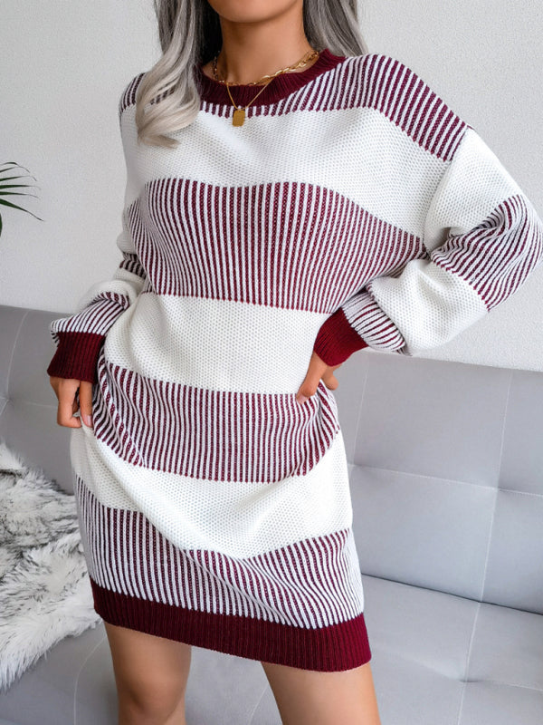 Blue Zone Planet |  Striped casual loose wool dress knitted mini dress BLUE ZONE PLANET