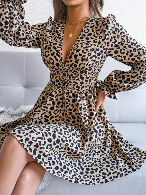 Leopard Print waist Pleated Dress kakaclo