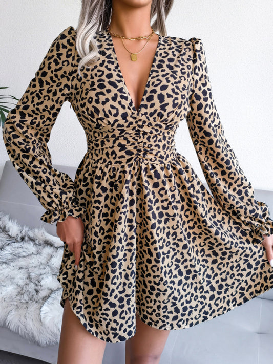 Leopard Print waist Pleated Dress kakaclo