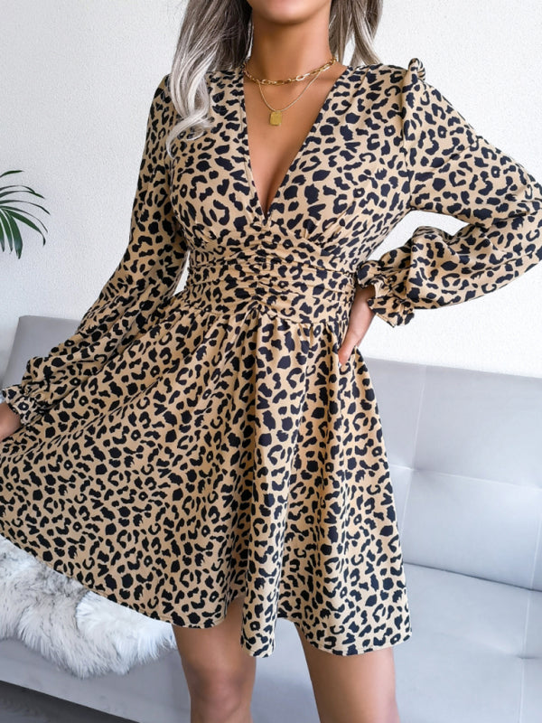 Leopard Print waist Pleated Dress kakaclo