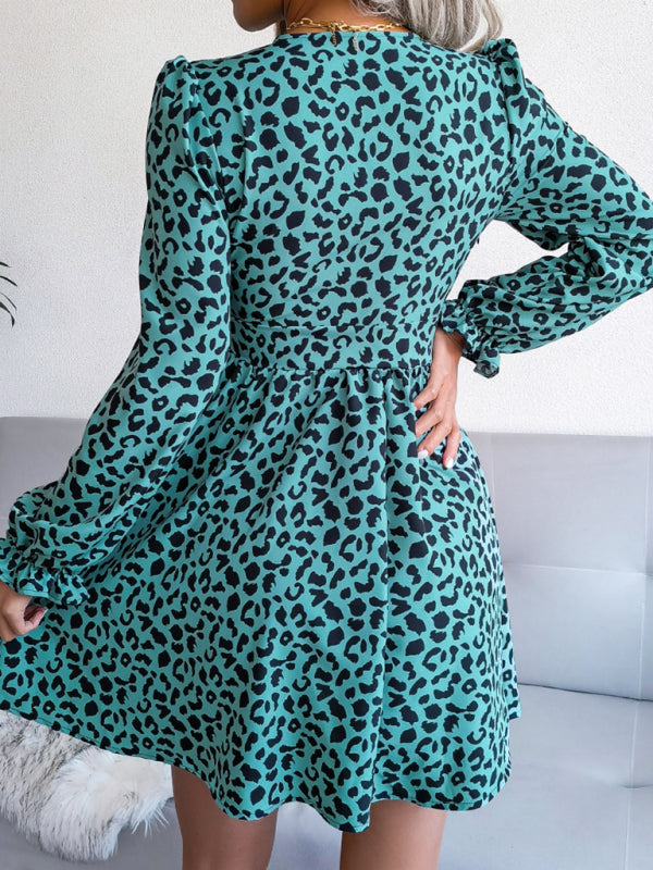 Leopard Print waist Pleated Dress kakaclo