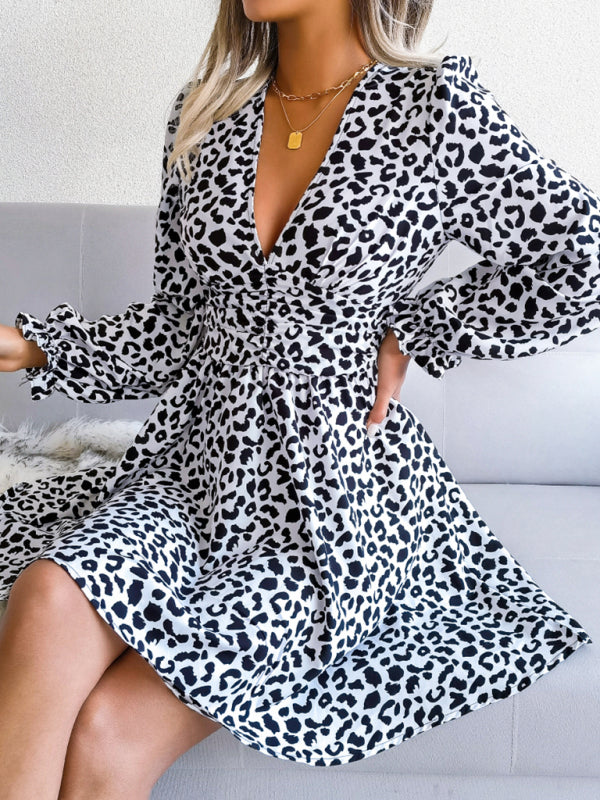 Leopard Print waist Pleated Dress kakaclo