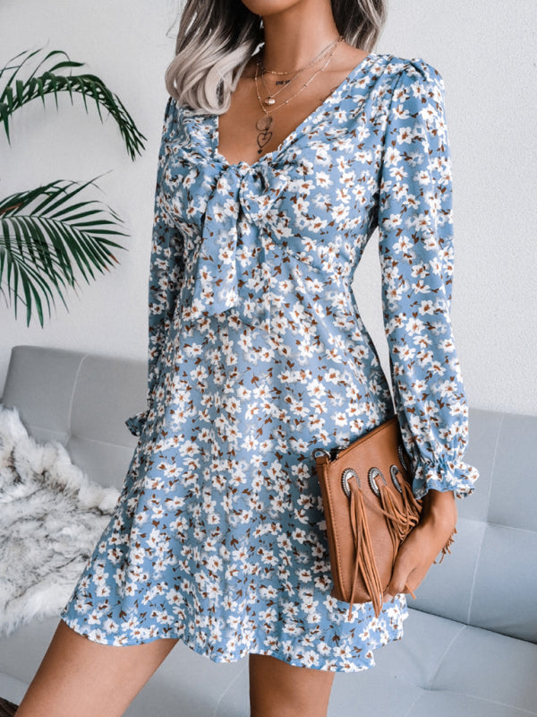 Blue Zone Planet |  Women's casual bow Flower Chiffon Dress kakaclo