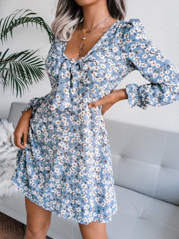 Blue Zone Planet |  Women's casual bow Flower Chiffon Dress kakaclo