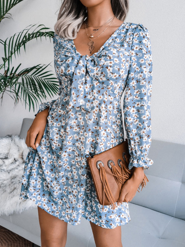 Blue Zone Planet |  Women's casual bow Flower Chiffon Dress kakaclo
