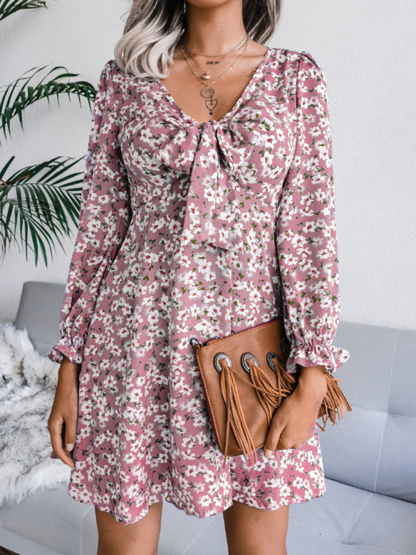 Blue Zone Planet |  Women's casual bow Flower Chiffon Dress kakaclo