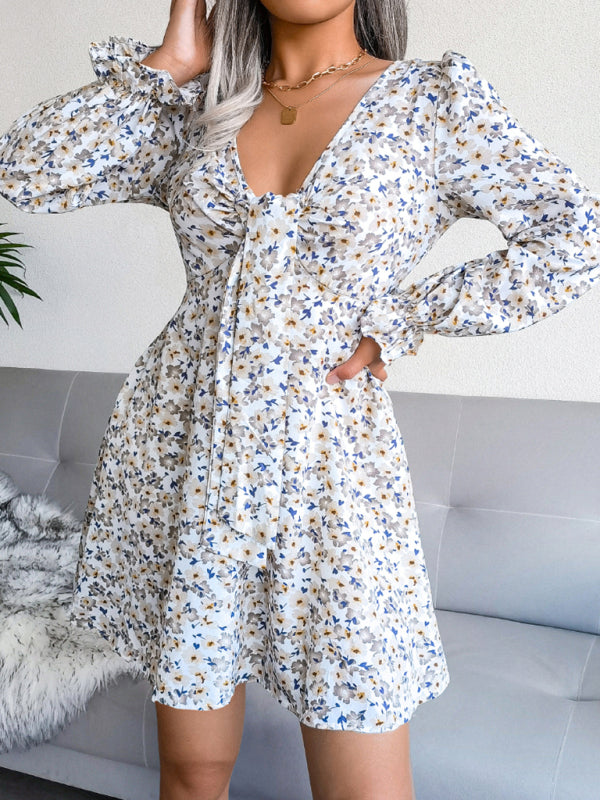 Blue Zone Planet |  Women's casual bow Flower Chiffon Dress kakaclo