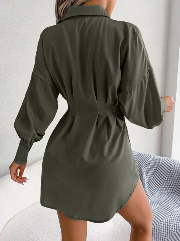 Lantern Sleeve waist asymmetric dress shirt skirt kakaclo