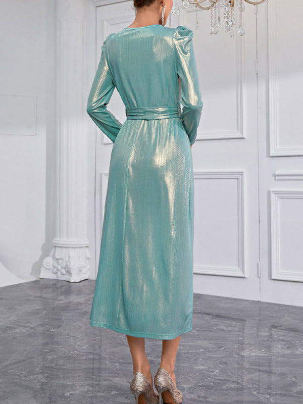 Woman'S Elegant V-Neck Dress Professional Slim Sequin Dress kakaclo