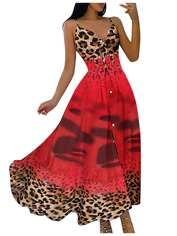 Lace Up Full Floral Halter Dress Long BLUE ZONE PLANET