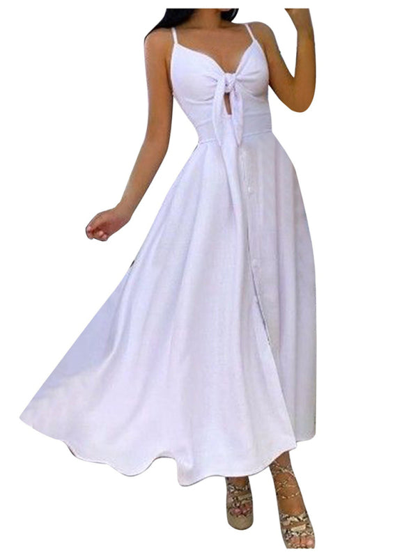 Lace Up Full Floral Halter Dress Long BLUE ZONE PLANET