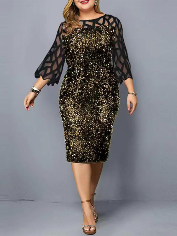 Personalized Sequin Design Plus Size Dress kakaclo