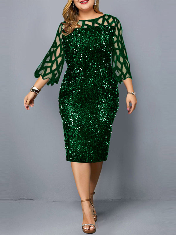 Personalized Sequin Design Plus Size Dress kakaclo