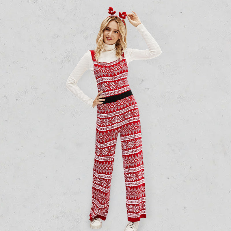 Blue Zone Planet |  Women's Christmas outfit knitted loose Christmas snowflake knitted jumpsuit kakaclo