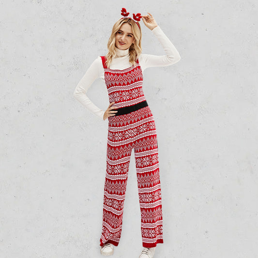 Blue Zone Planet |  Women's Christmas outfit knitted loose Christmas snowflake knitted jumpsuit kakaclo