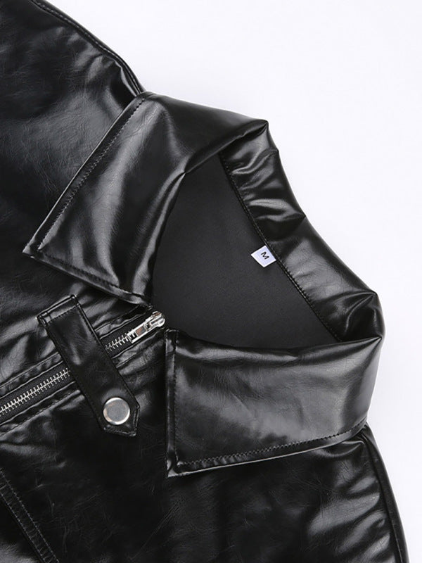 Blue Zone Planet | biker letters embroidered PU leather short jacket jacket kakaclo