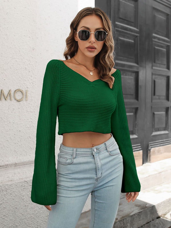 Blue Zone Planet |  Pleated Flared Sleeve Cropped Sweater BLUE ZONE PLANET