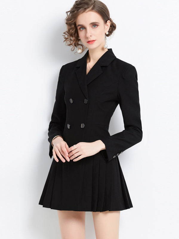 long-sleeved suit collar double-breasted jacket dress kakaclo