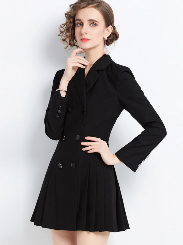 long-sleeved suit collar double-breasted jacket dress kakaclo
