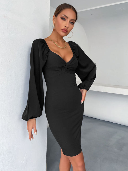 Blue Zone Planet |  Women's long-sleeved v-neck package hip dress dress kakaclo