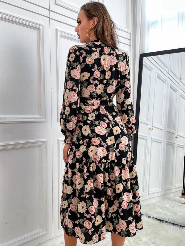 Women's print long sleeve half high neck dress BLUE ZONE PLANET