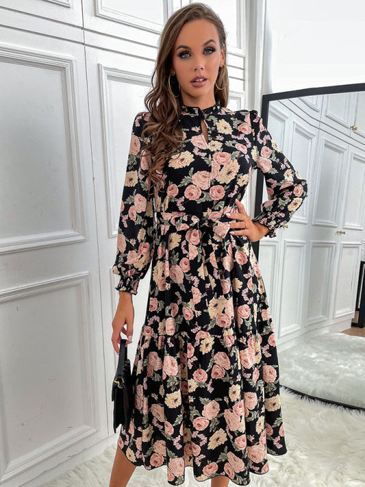 Women's print long sleeve half high neck dress BLUE ZONE PLANET