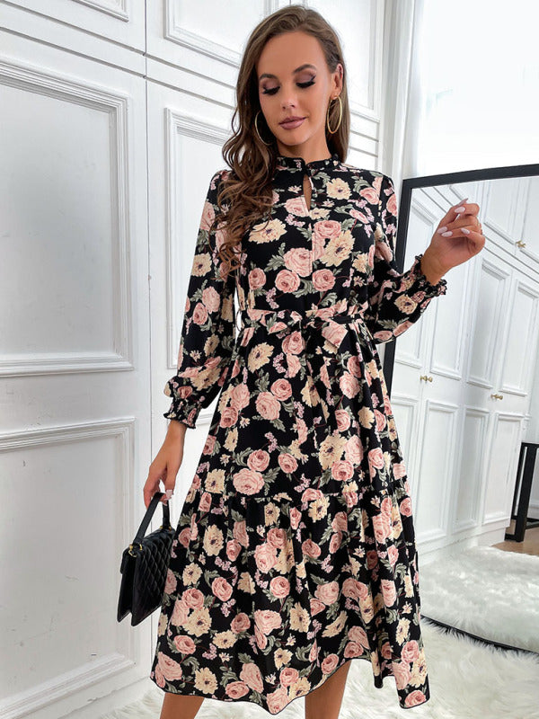 Women's print long sleeve half high neck dress BLUE ZONE PLANET