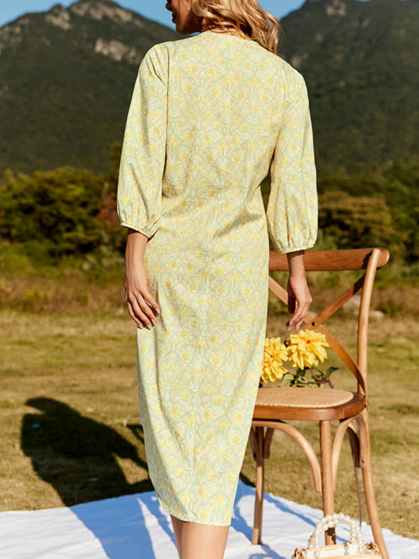 Blue Zone Planet |  Women's Mid-sleeve Floral Printed Dress kakaclo