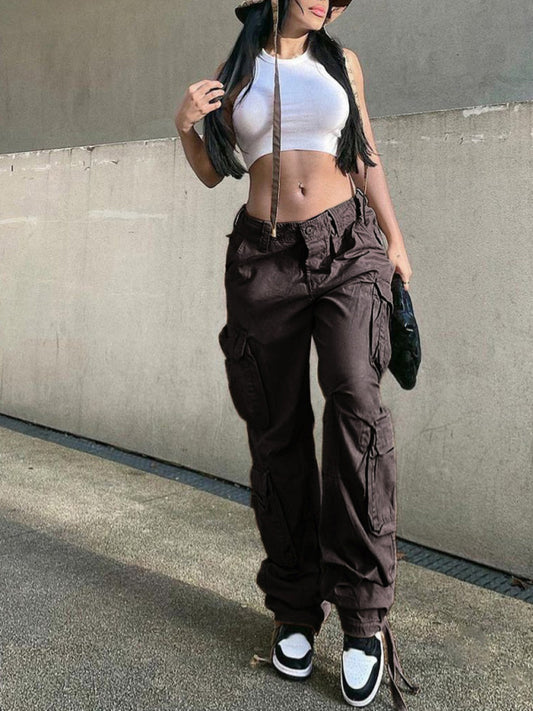 Blue Zone Planet |  Straight High Waist Loose Wide Leg Retro Daddy Cargo Pants BLUE ZONE PLANET