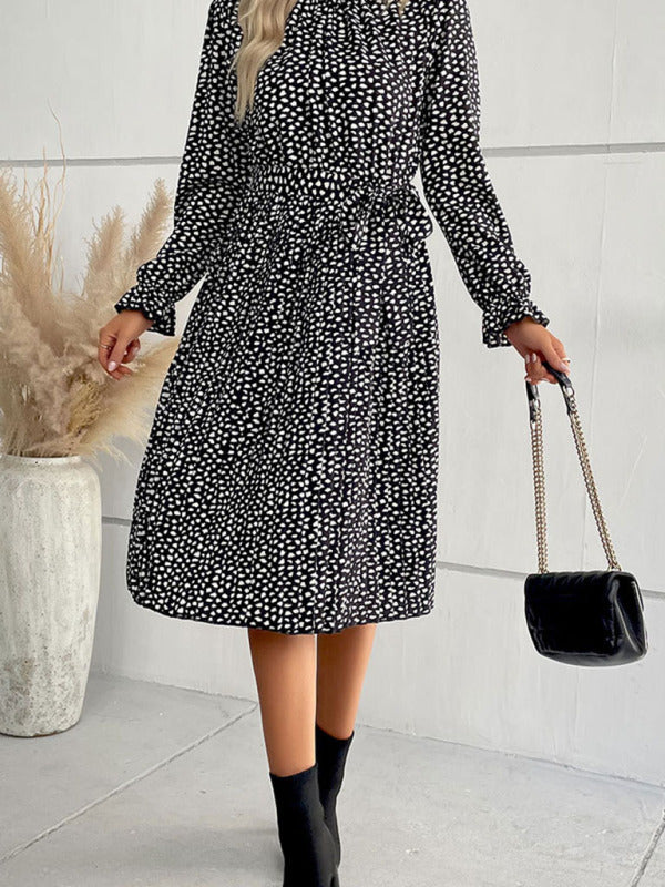 Blue Zone Planet |  pleated skirt long -sleeved black dress female BLUE ZONE PLANET