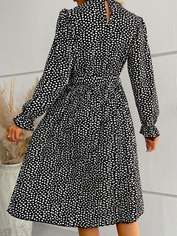 Blue Zone Planet |  pleated skirt long -sleeved black dress female BLUE ZONE PLANET