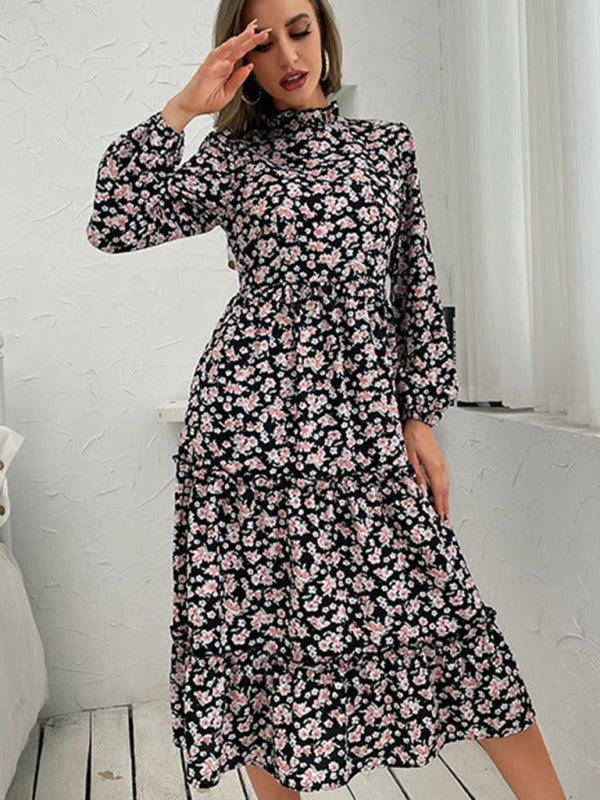 Blue Zone Planet |  mid -length semi -high -neck wrinkles print dress BLUE ZONE PLANET