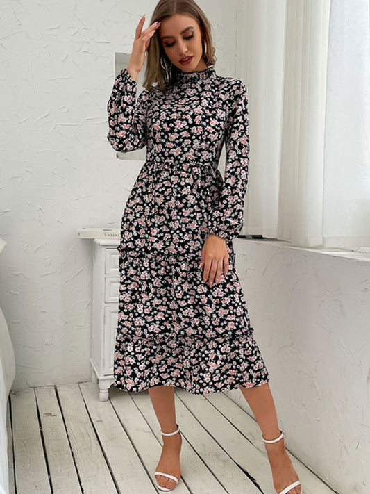 Blue Zone Planet |  mid -length semi -high -neck wrinkles print dress BLUE ZONE PLANET