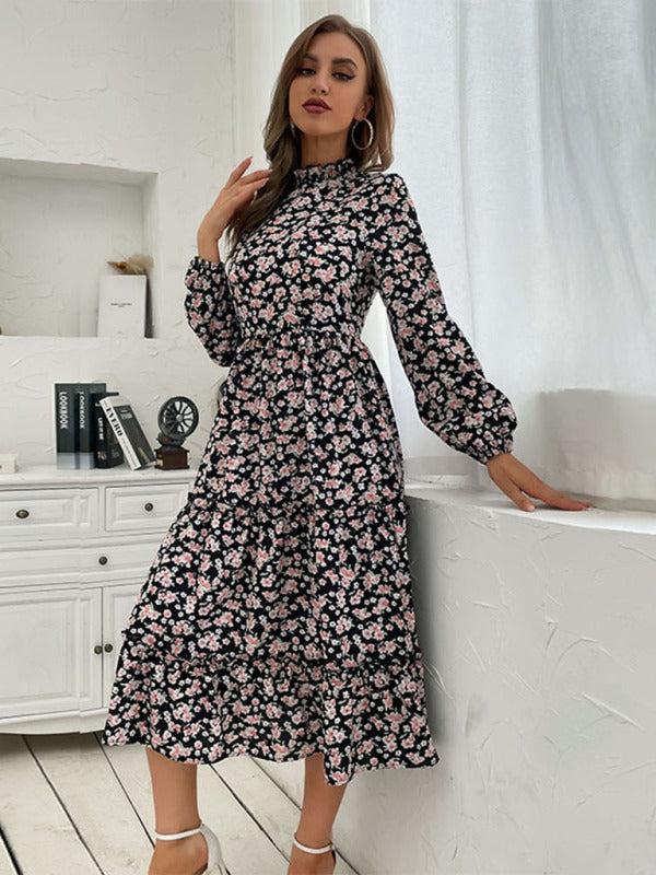 Blue Zone Planet |  mid -length semi -high -neck wrinkles print dress BLUE ZONE PLANET