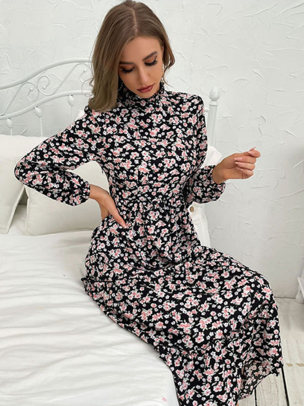 Blue Zone Planet |  mid -length semi -high -neck wrinkles print dress BLUE ZONE PLANET