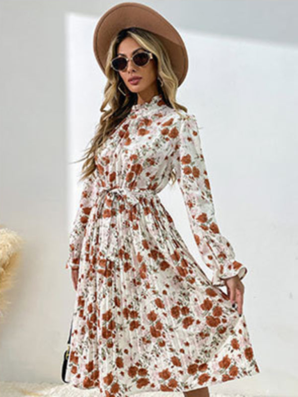 Blue Zone Planet |  printed long -sleeved half -high -neck dress BLUE ZONE PLANET