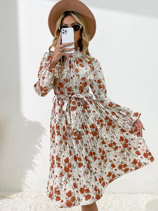 Blue Zone Planet |  printed long -sleeved half -high -neck dress BLUE ZONE PLANET