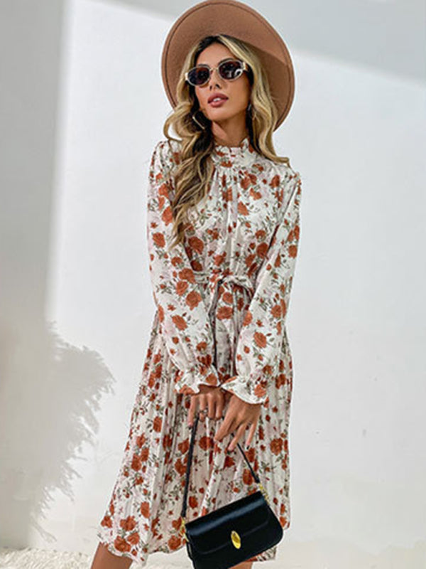Blue Zone Planet |  printed long -sleeved half -high -neck dress BLUE ZONE PLANET