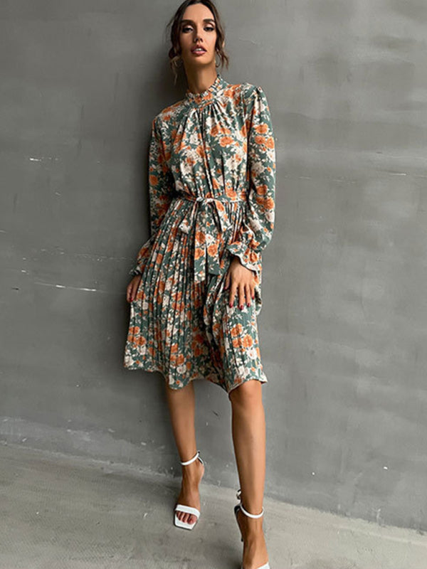 Blue Zone Planet |  printed long -sleeved half -high -neck dress BLUE ZONE PLANET
