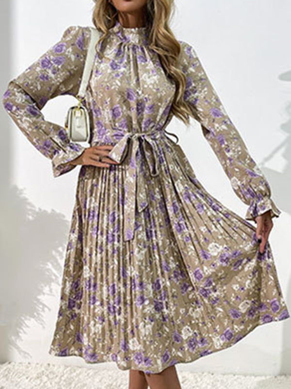 Blue Zone Planet |  printed long -sleeved half -high -neck dress BLUE ZONE PLANET