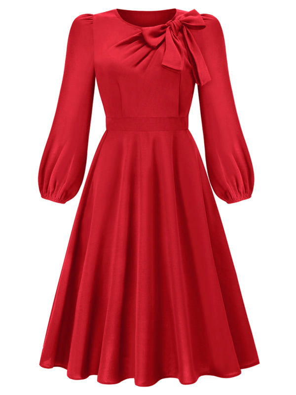 Blue Planet | round neck bow A-line mid-length dresses - Blue Red / XXL by Blue Zone Planet Blue Planet | round neck bow A-line mid-length dresses - Blue Red / XXL by Blue Zone Planet