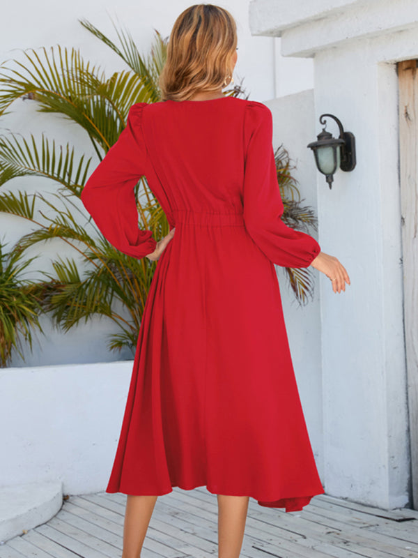 Blue Planet | Round Neck Bow A-Line Mid-Length Dresses - Blue Red / XXL by Blue Zone Planet Blue Planet | Round Neck Bow A-Line Mid-Length Dresses - Blue Red / XXL by Blue Zone Planet
