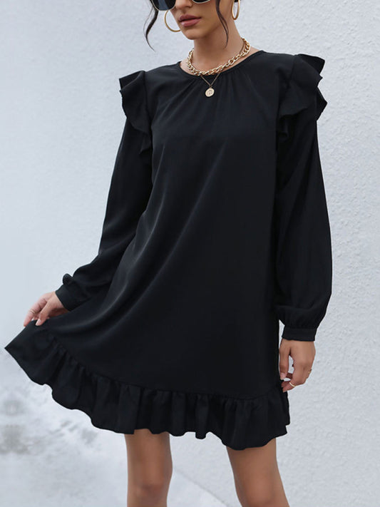 Chic Long-Sleeve Buttoned Versatile Mini Dress BLUE ZONE PLANET