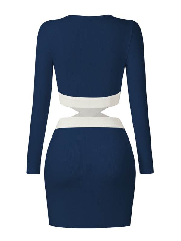 Blue Zone Planet |  ribbed slim hollow long-sleeved dress BLUE ZONE PLANET