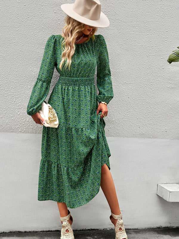 Crew Neck Long Sleeve Boho Print Dress BLUE ZONE PLANET